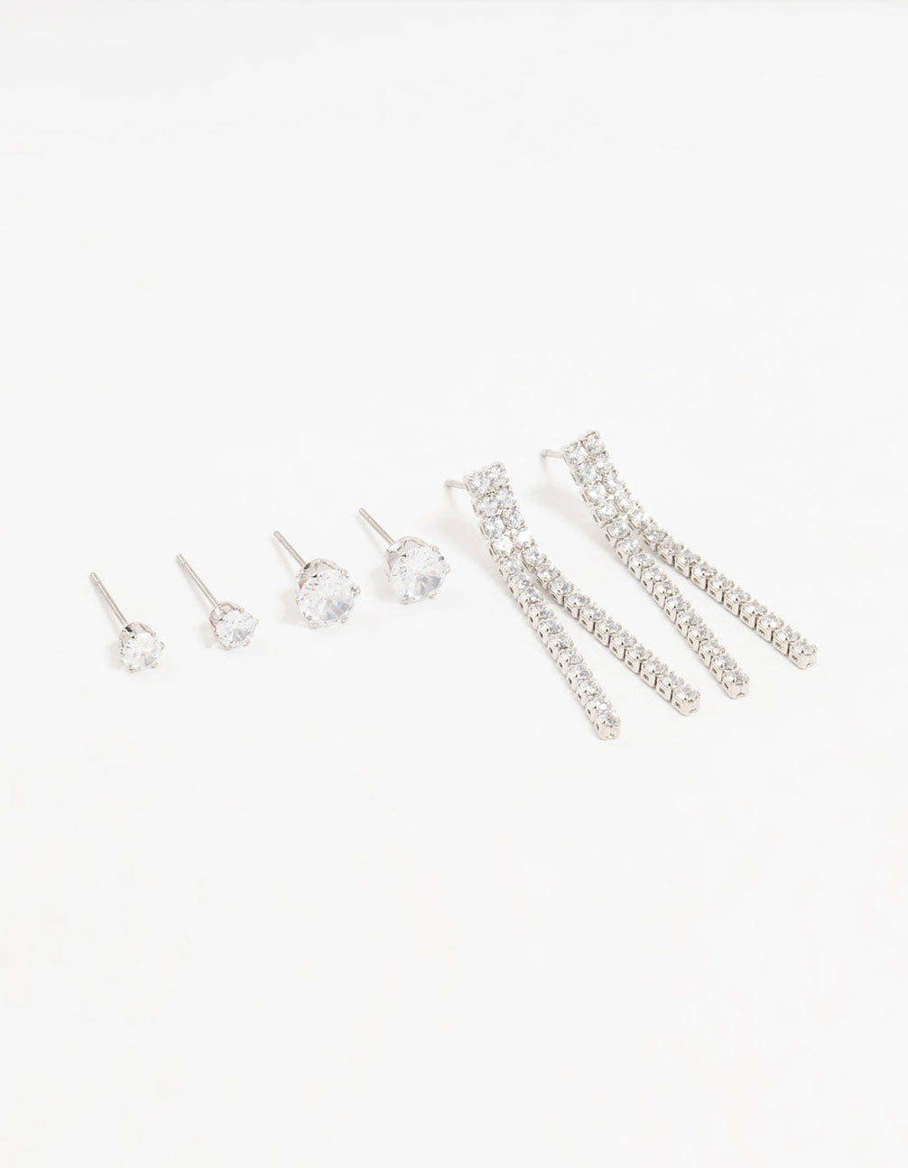 Silver Cubic Zirconia Stud Earrings 3-Pack