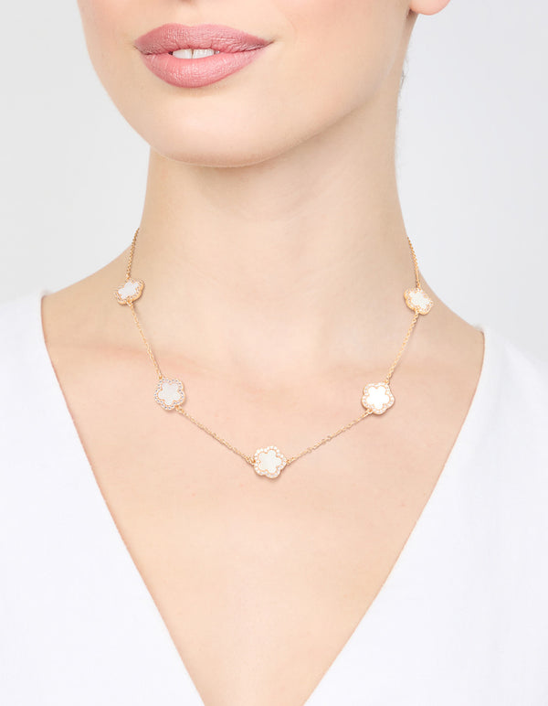 Gold Cubic Zirconia Flower Necklace