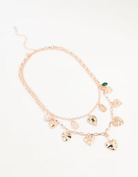 Rose Gold Heart & Green Diamante Charm Layered Necklace - link has visual effect only