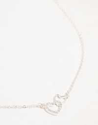 Silver Cubic Zirconia Open Double Heart Necklace - link has visual effect only