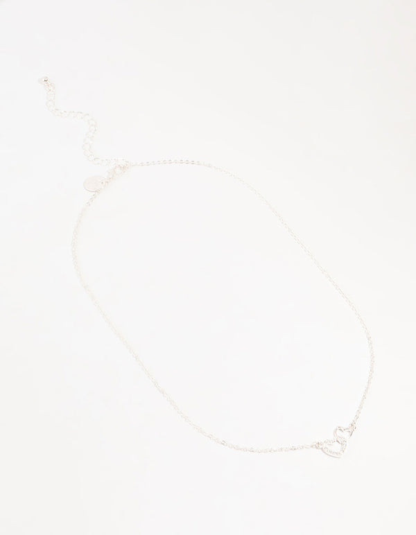 Silver Cubic Zirconia Open Double Heart Necklace
