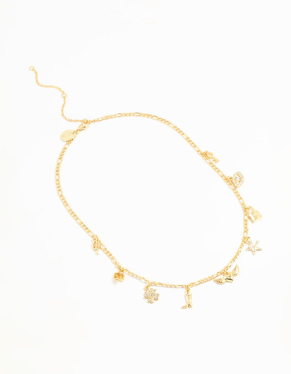 Gold Plated Heart & Boot Charm Necklace