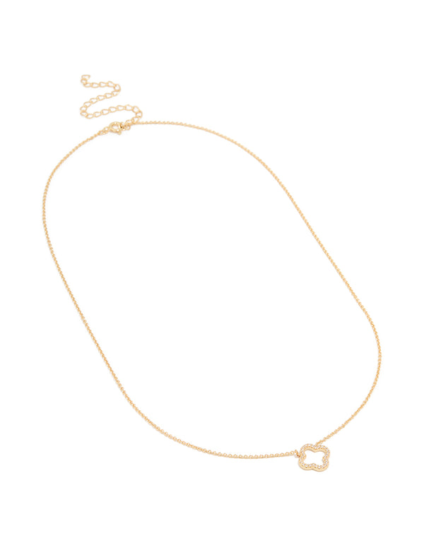 Gold Plated Brass Cubic Zirconia Hollow Flower Necklace