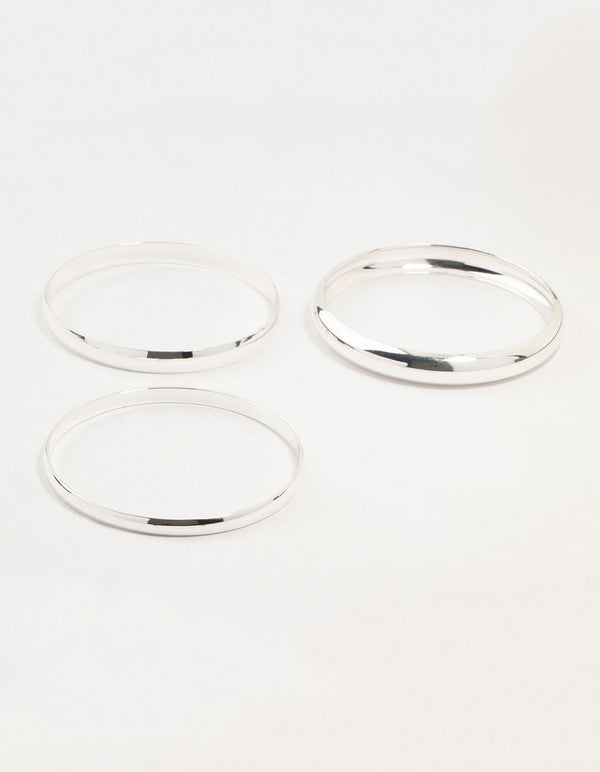 Silver Thick Bangles 3-Pack