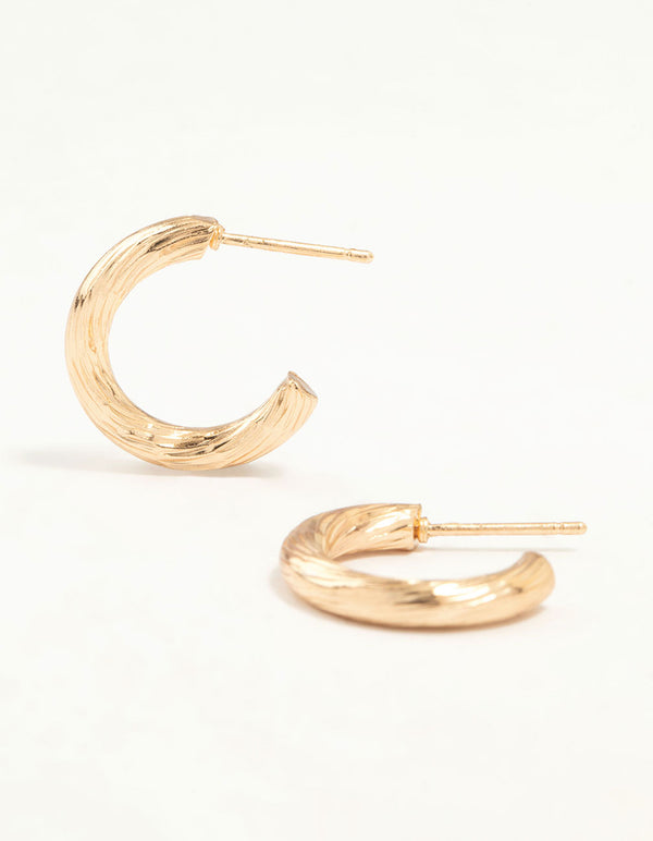 Gold Fine Textured Hoop Earrings