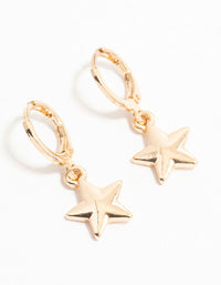 Gold Star Drop Hoop Earrings - link has visual effect only