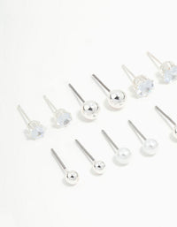Silver Diamante & Pearl Stud Earrings 8-Pack - link has visual effect only
