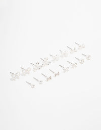 Silver Diamante & Bow Stud Earrings 8-Pack - link has visual effect only
