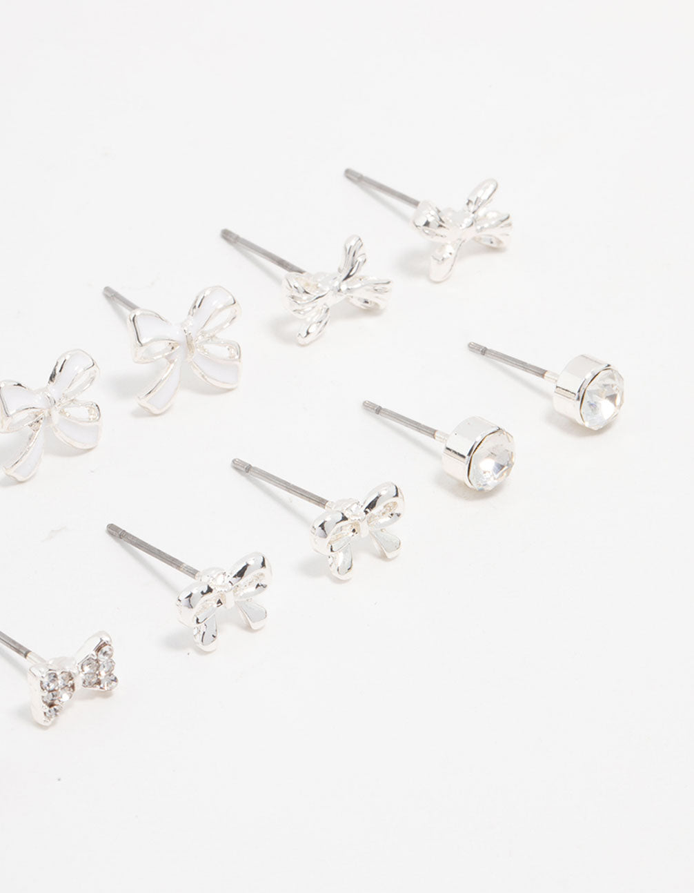 Silver Diamante & Bow Stud Earrings 8-Pack