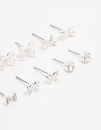 Silver Diamante & Bow Stud Earrings 8-Pack - link has visual effect only