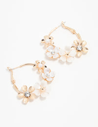 Gold Pearlised Flower Hoop Earrings - link has visual effect only