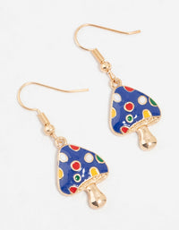 Gold Blue Enamel Mushroom Drop Earrings - link has visual effect only
