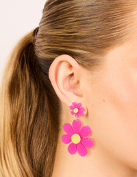 Pink Acrylic Flower Drop Earrings - link has visual effect only