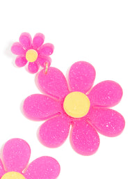 Pink Acrylic Flower Drop Earrings - link has visual effect only