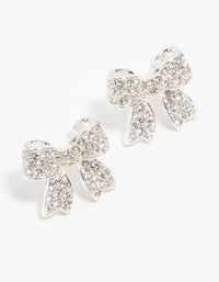 Silver Pavé Diamante Bow Stud Earrings - link has visual effect only