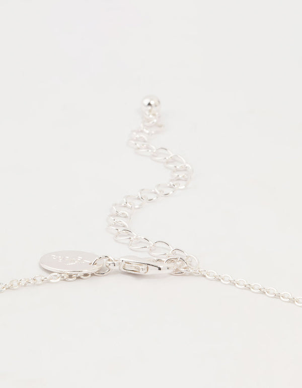 Silver Diamante Bow Station Necklace
