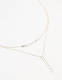 Silver Double Chain Bar Layered Necklace - link has visual effect only