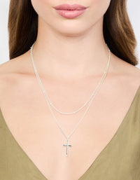 Silver Ball Chain Cross Layered Necklace - link has visual effect only
