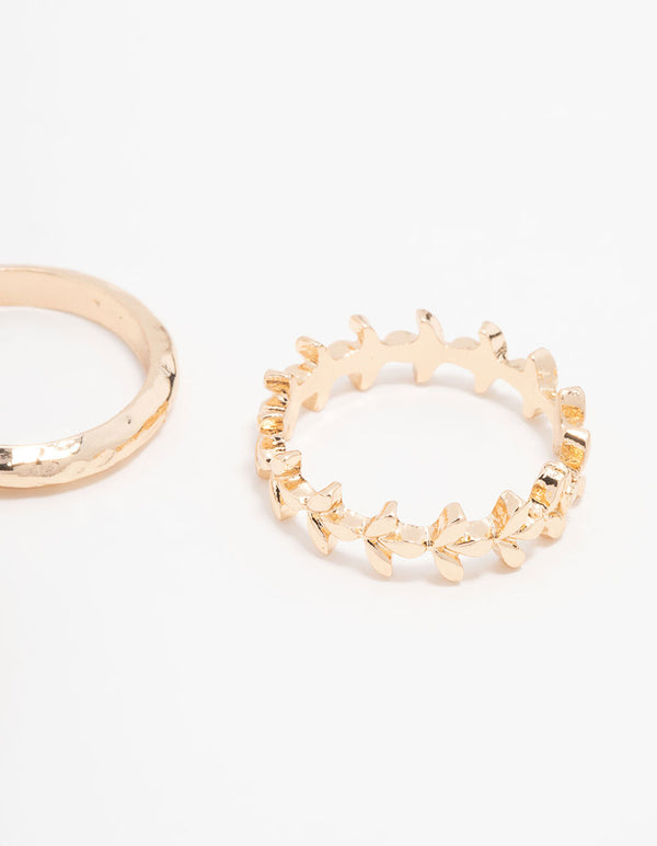 Gold Flower Vine Stacking Rings 3-Pack