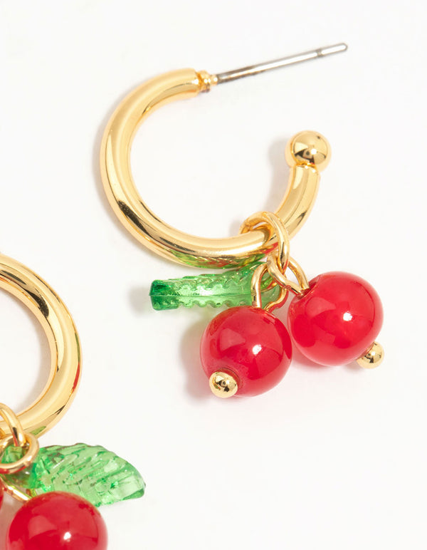 Gold Plated Cherry & Croissant Hoop Earrings 2-Pack