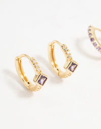 Gold Plated Lilac Cubic Zirconia Cross Huggie Earrings 2-Pack - link has visual effect only