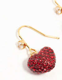 Gold Plated Red Diamante Puffy Heart Drop Earrings - link has visual effect only