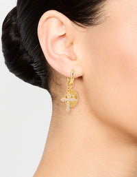 Gold Plated Cubic Zirconia Cross Huggie Earrings - link has visual effect only