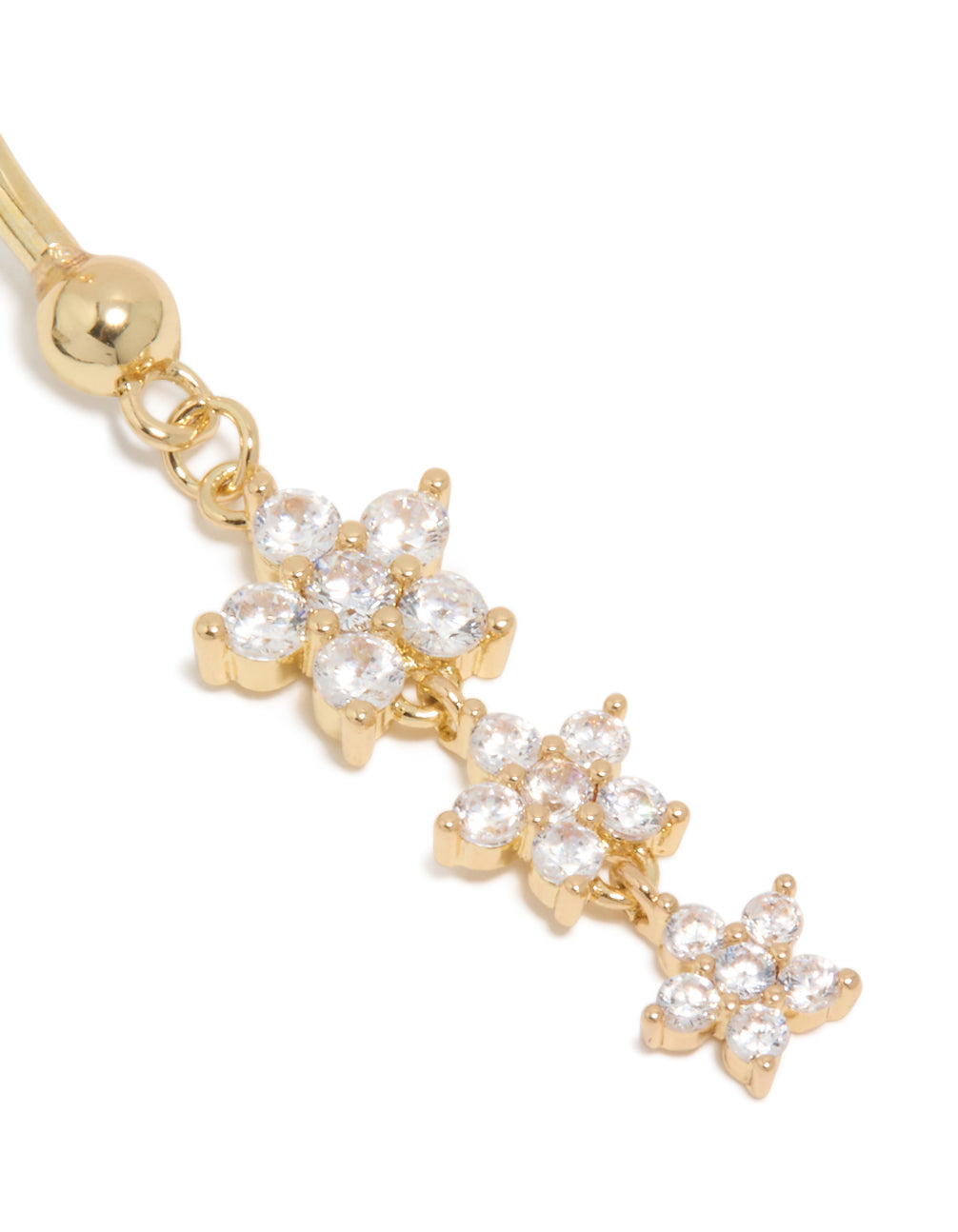 Gold Plated Surgical Steel Cubic Zirconia Multi Butterfly Belly Bar