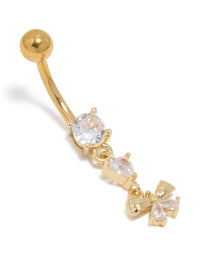 Gold Plated Surgical Steel Cubic Zirconia Fine Bow Drop Belly Bar - link has visual effect only