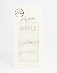 Surgical Steel Cubic Zirconia Double Bow Nipple Piercings 2-Pack - link has visual effect only