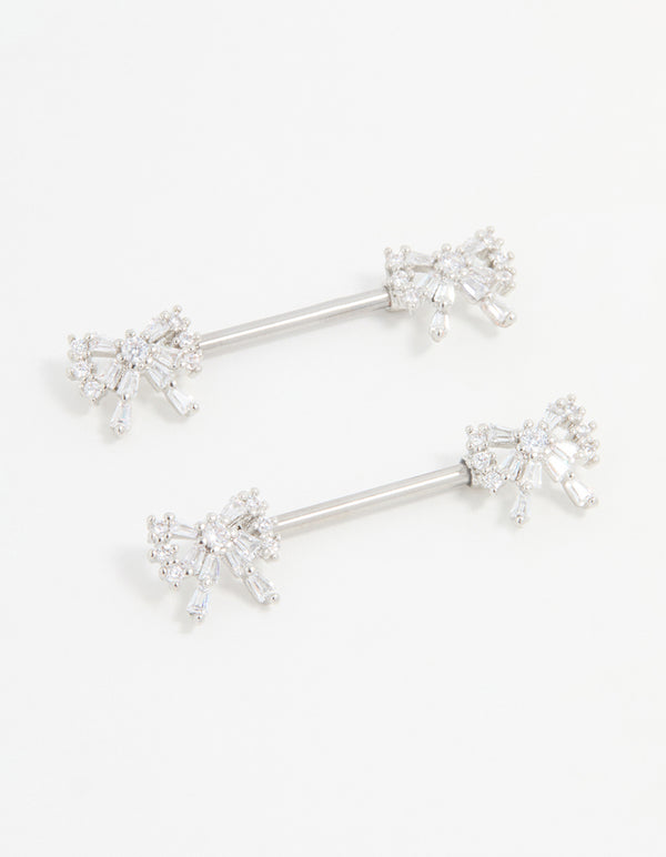 Surgical Steel Cubic Zirconia Double Bow Nipple Piercings 2-Pack