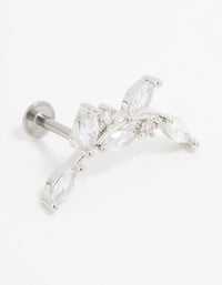 Stainless Steel Cubic Zirconia Curved Vine Single Flat Back Stud - link has visual effect only