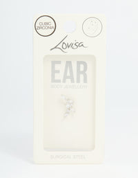 Stainless Steel Cubic Zirconia Curved Vine Single Flat Back Stud - link has visual effect only