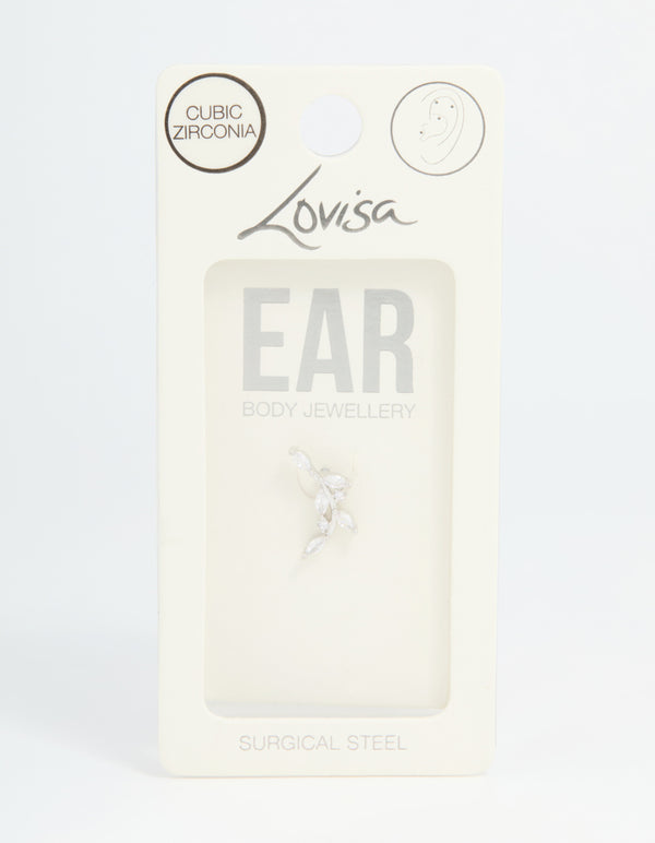 Stainless Steel Cubic Zirconia Curved Vine Single Flat Back Stud