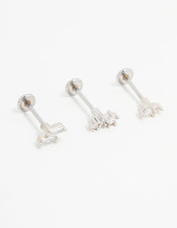 Surgical Steel Cubic Zirconia Double Baguette Flat Back Studs 3-Pack - link has visual effect only