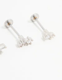 Surgical Steel Cubic Zirconia Double Baguette Flat Back Studs 3-Pack - link has visual effect only