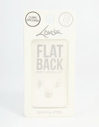 Surgical Steel Cubic Zirconia Double Baguette Flat Back Studs 3-Pack - link has visual effect only