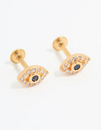 Gold Plated Surgical Steel Evil Eye Flat Back Studs Pair - link has visual effect only