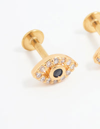 Gold Plated Surgical Steel Evil Eye Flat Back Studs Pair - link has visual effect only