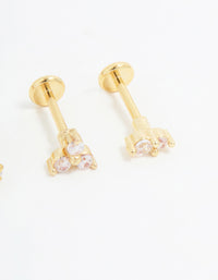 Gold Plated Surgical Steel Cubic Zirconia Round Flat Back Studs 3-Pack - link has visual effect only