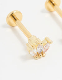Gold Plated Surgical Steel Cubic Zirconia Marquise Flat Back Pair - link has visual effect only