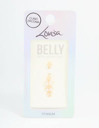 Gold Plated Titanium Cubic Zirconia Triangular Butterfly Drop Belly Bar - link has visual effect only