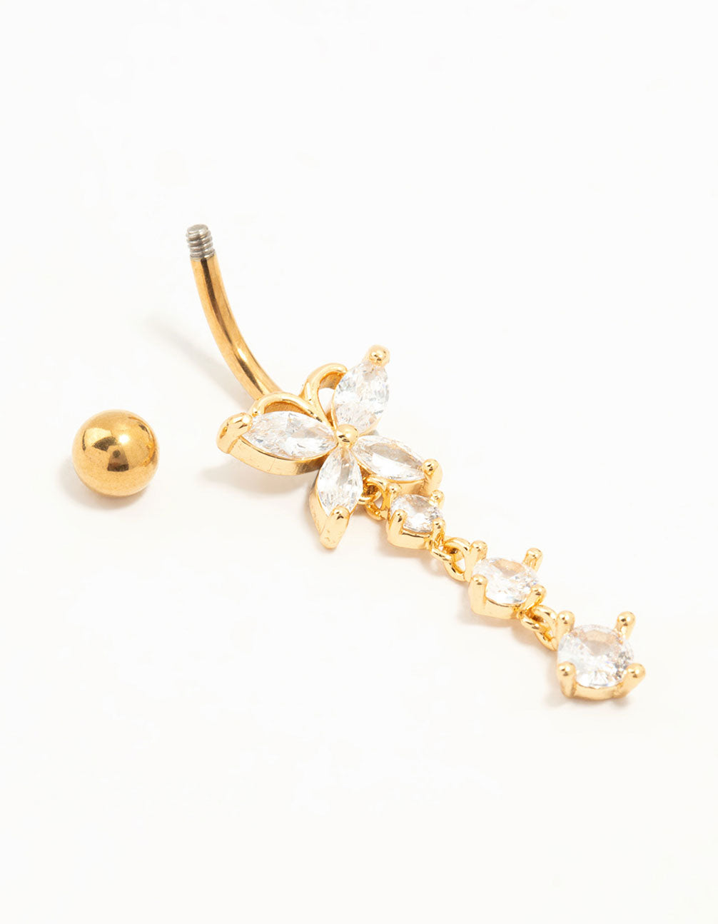 Gold Plated Surgical Steel Cubic Zirconia Butterfly Belly Bar