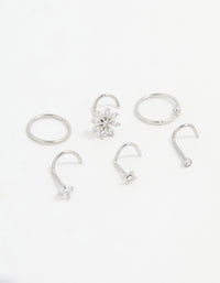 Surgical Steel Cubic Zirconia Flower Nose Piercing Pack - link has visual effect only