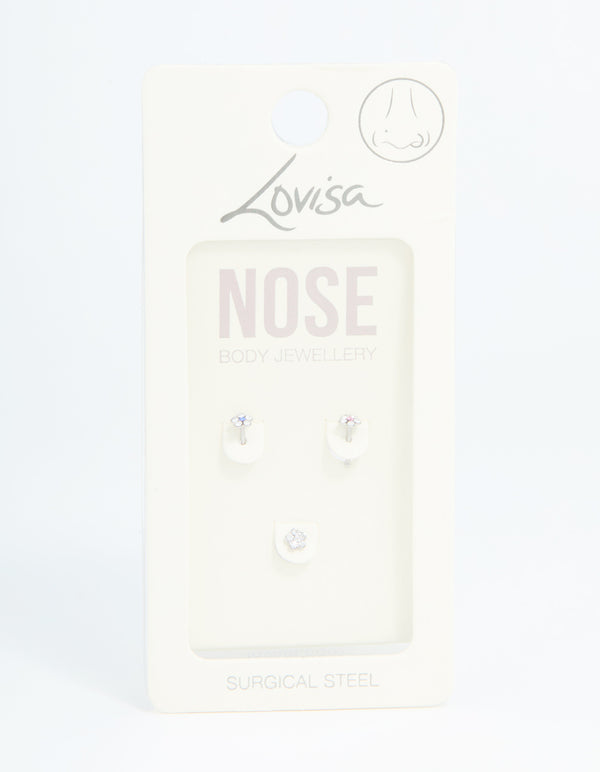 Surgical Steel Cubic Zirconia Daisy Short Nose Piercing 3-Pack