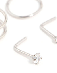 Surgical Steel Cubic Zirconia Simple Mixed Nose Ring & Stud 6-Pack - link has visual effect only