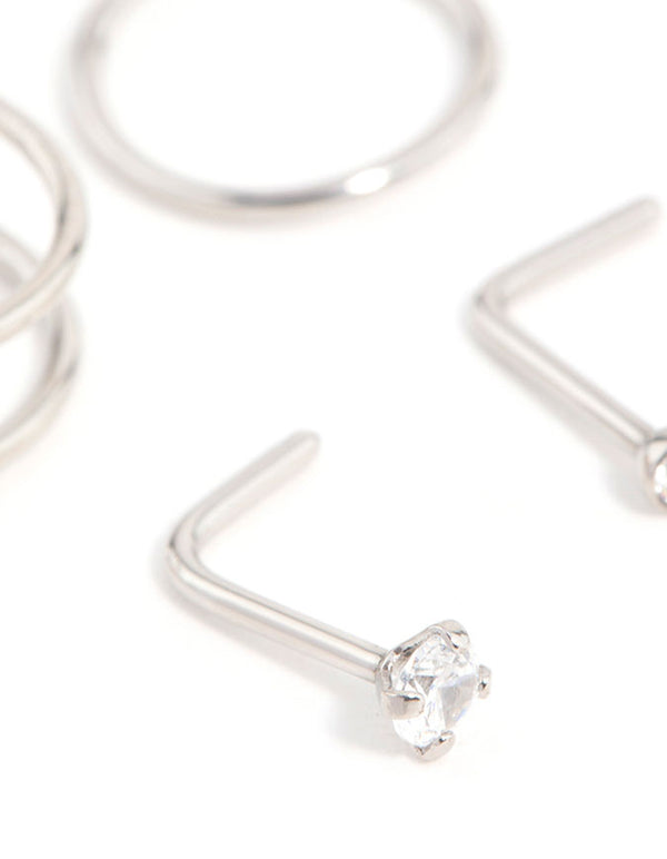 Surgical Steel Cubic Zirconia Simple Mixed Nose Ring & Stud 6-Pack