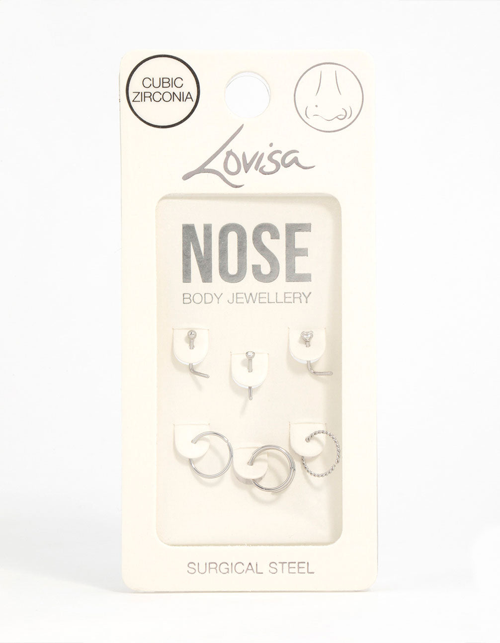 Surgical Steel Cubic Zirconia Simple Mixed Nose Ring & Stud 6-Pack