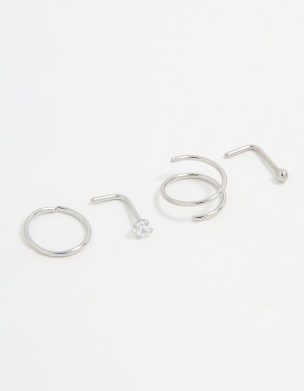 Surgical Steel Simple Mixed Nose Piercings 4-Pack