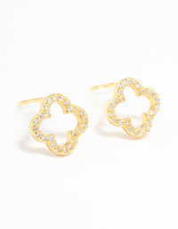 Gold Plated Sterling Silver Cubic Zirconia Flower Stud Earrings - link has visual effect only